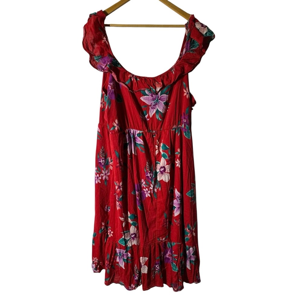 Old Navy Dress Womens XXL Red Floral Hawaiian Tropical Beachy Tiered Vacation